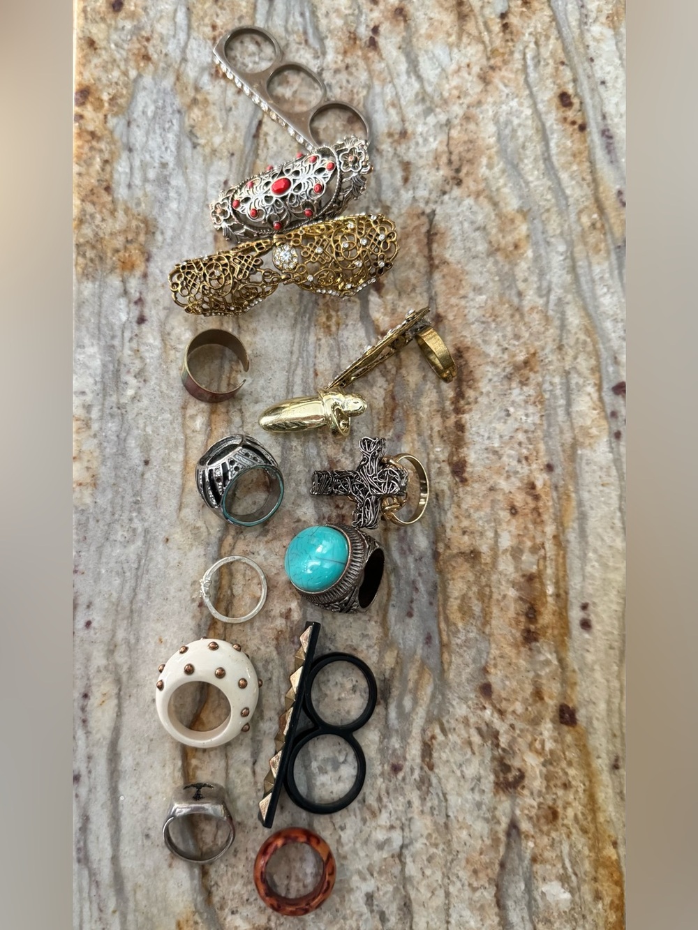 14 Mixed Women’s Fashion Rings Set - Turquoise, Gold, Silver, Black, White